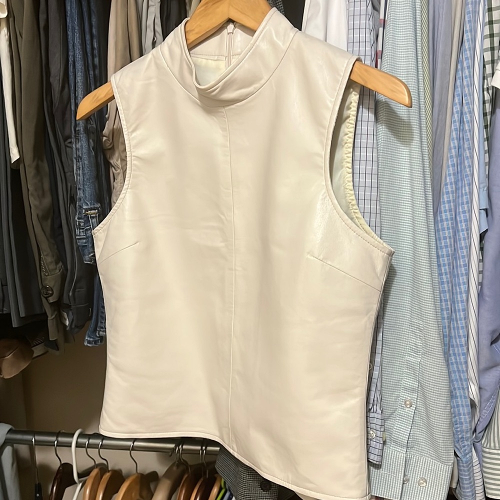 AS by DF recycled leather sleeveless top sold at Nordstrom. Off white